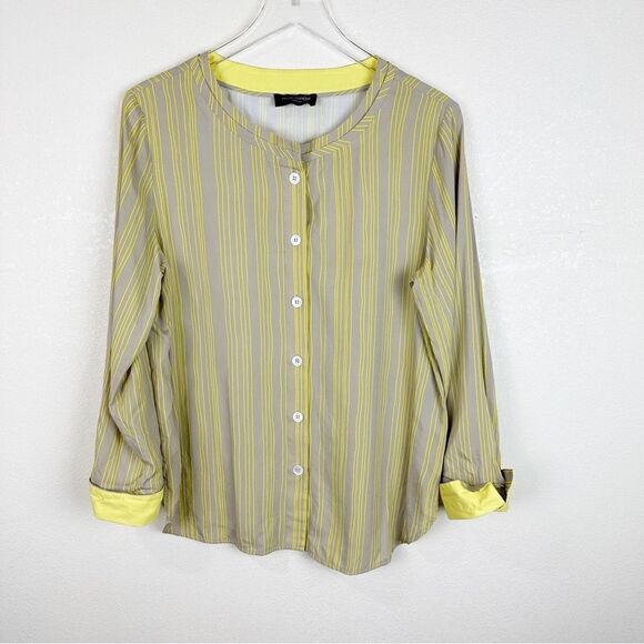 Piazza Sempione Silk Striped Button Down Casual Long Sleeve Yellow Blouse 10 - Picture 1 of 6